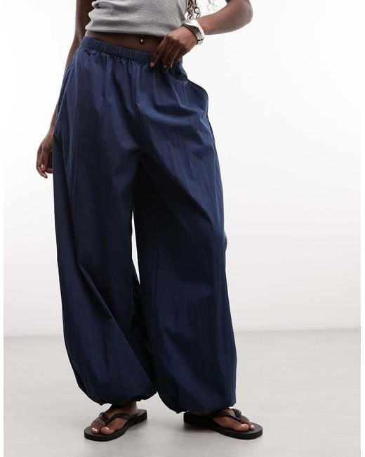 ASOS Blue Cotton Nylon Blend Pull On Balloon Trousers