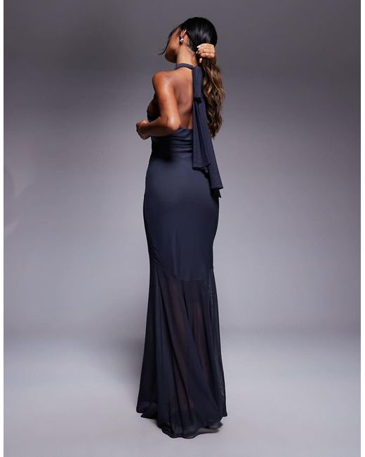 ASOS Blue Twisted Halter Maxi Dress With Sheer Skirt