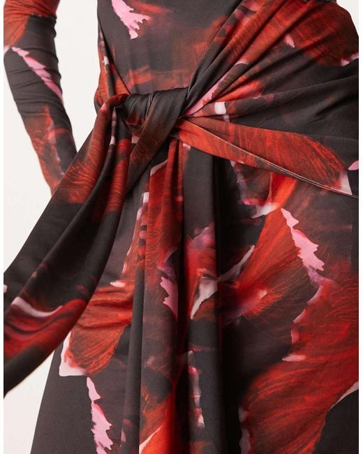 Pretty Lavish Red Tie Waist Roll Neck Maxi Dress