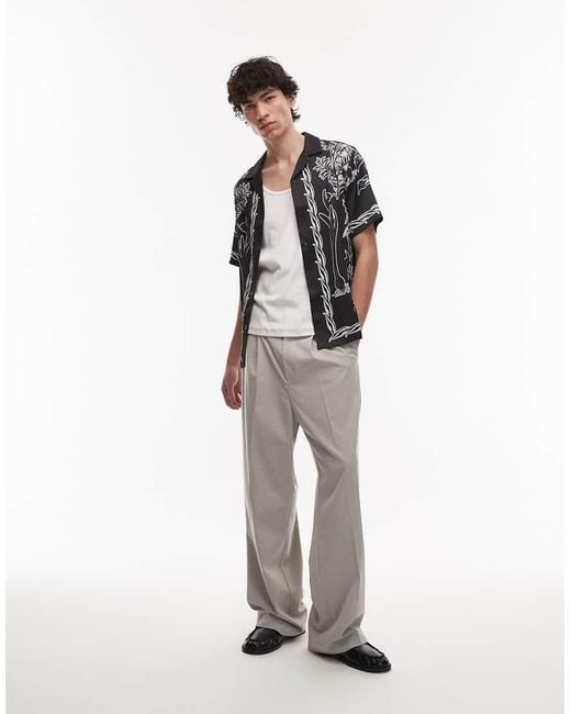Topman Black Short Sleeve Border Print Shirt for men