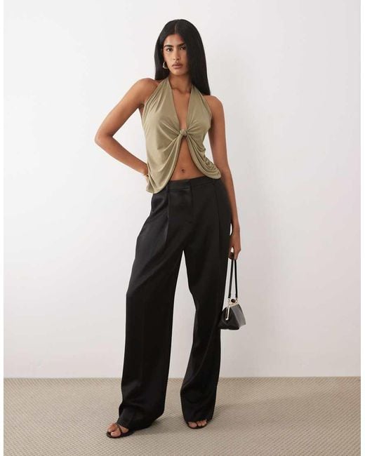 ASOS Green Knotted Plunge Draped Top With Skinny Straps