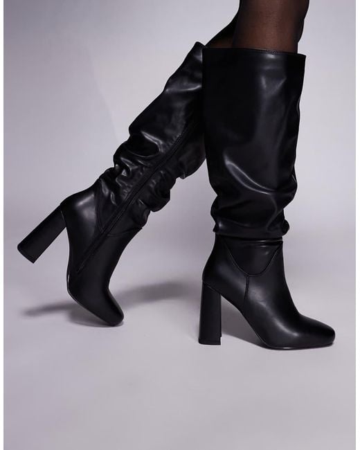 SIMMI Black Simmi London Hanzel Ruched Block Heeled Knee Boots
