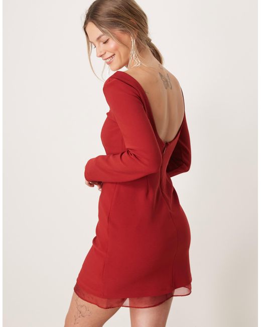 Abercrombie & Fitch Red Scoop Neck Mini Aline Dress With Sheer Insert