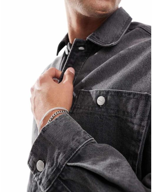 Sobrecamisa Vaquera Negro Lavado Extragrande De Tejido Grueso De Jack & Jones de hombre de color Blue