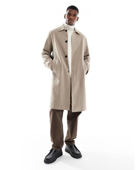 Jack & Jones Natural Wool Look Longline Overcoat for men