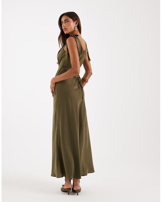 New Look Green Tie Shoulder Satin Midi Dress