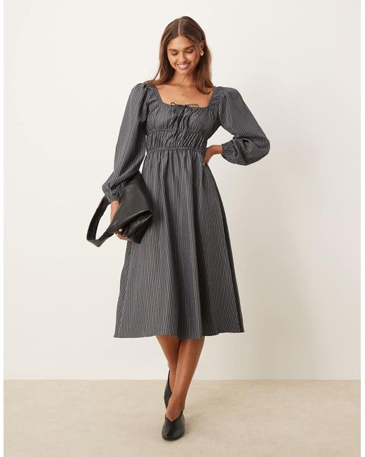 Glamorous Blue Tie Front Volume Sleeve Shirred Maxi Dress
