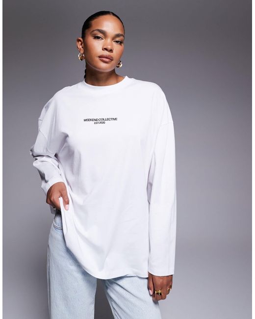 Weekend collective - icon - t-shirt oversize à manches longues avec imprimé devant et au dos ASOS en coloris Gray