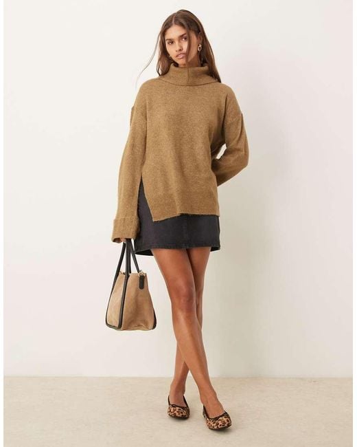 Vila Natural Roll Neck Oversized Jumper With Turn Up Cuff