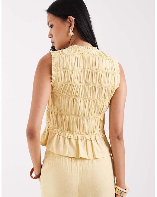 ONLY Natural Linen Blend Tie Front Ruched Top Co-ord