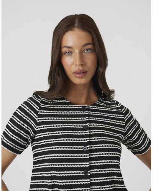 Brave Soul Black Textured Jersey Stripe Short Sleeve Top