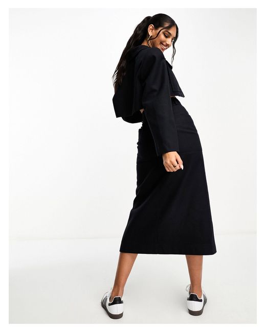 ASOS Black Utility Midi Skirt With Wool