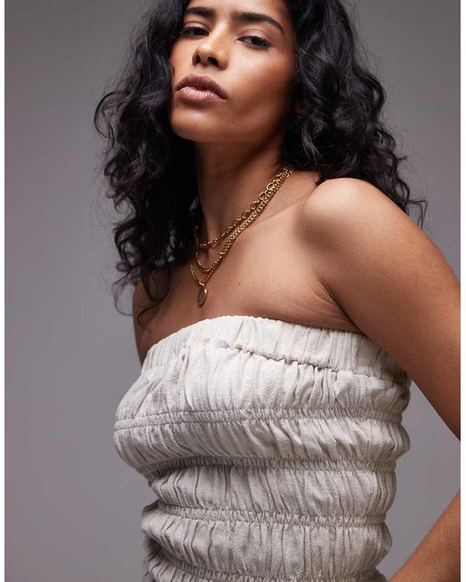 TOPSHOP Brown Shirred Linen Mix Bandeau