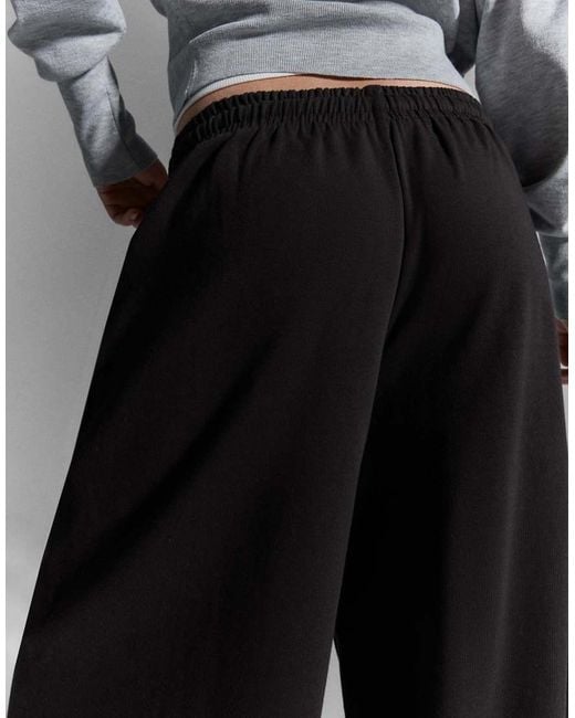 Bershka Black Barrel Plush Trousers With Stoppers