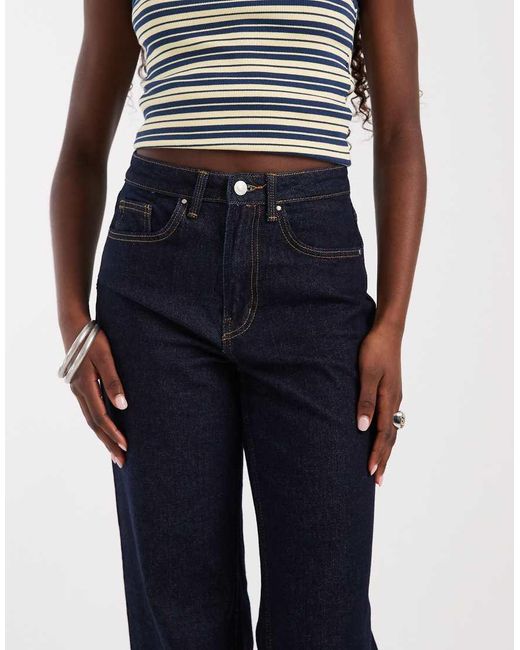 ONLY Blue Juicy High Waisted Wide Leg Jeans With Contrast Stitch