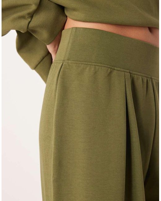ASOS Green Interlock Wide Leg Trackies With Wide Waistband Detail