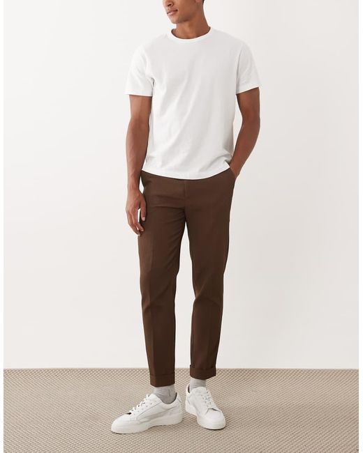 ASOS Brown Tailored Tapered Comfort Ribbed Trousers for men