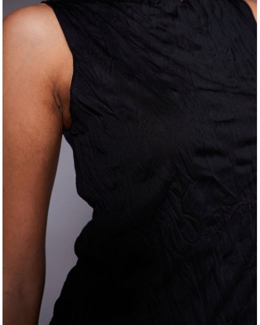 ASOS Black Asymmetric Sheer Crinkle Tank Top
