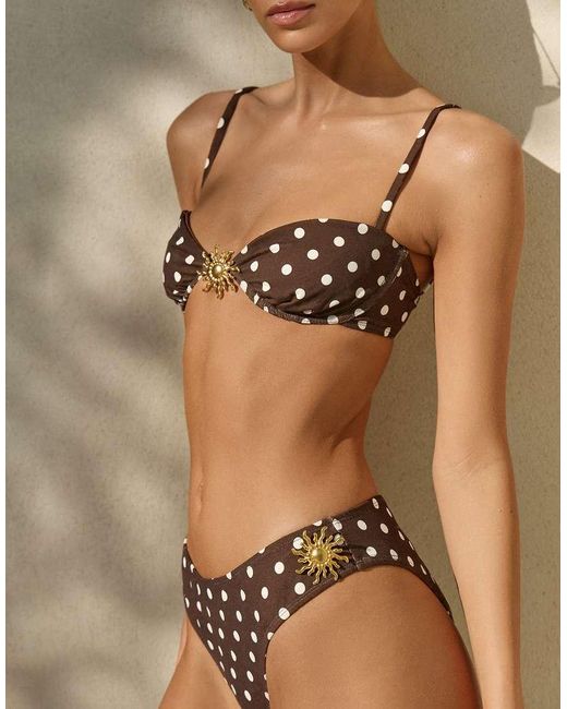 4th & Reckless Brown Gold Sun Metal Detail High Leg Bikini Bottoms