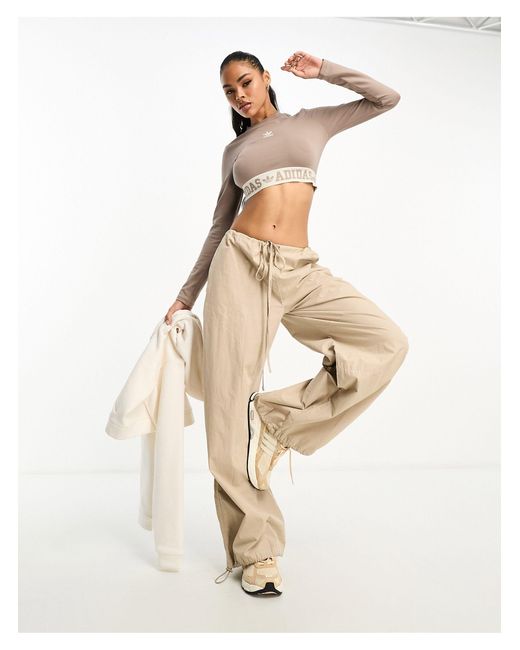 adidas Originals neutral Court Long Sleeve Cropped Top in