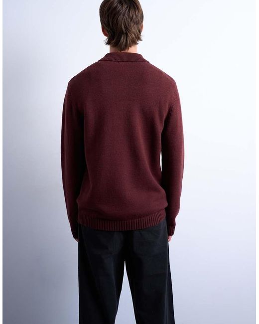 Topman Red Regular Fit Knitted Polo With Zip for men