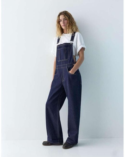 Pull&Bear Blue Long Denim Dungarees