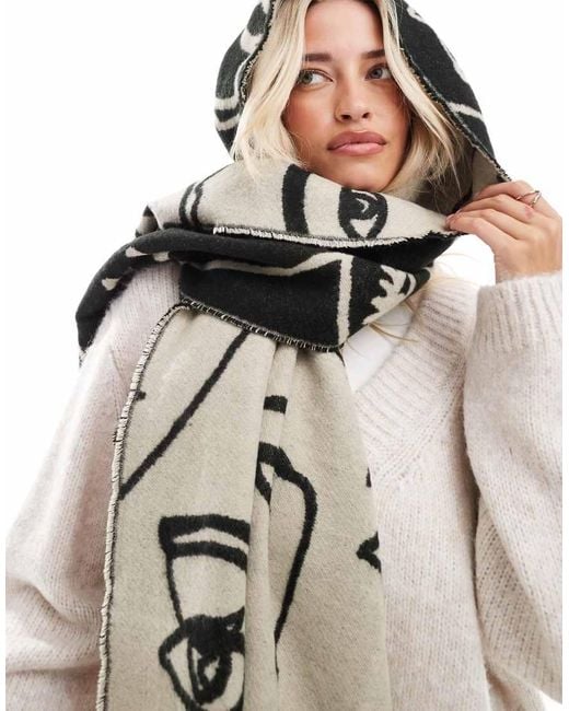 ASOS White Abstract Face Jacquard Woven Scarf