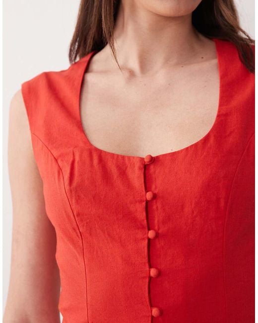 ASOS Red Square Neck Button Down Midi Sundress