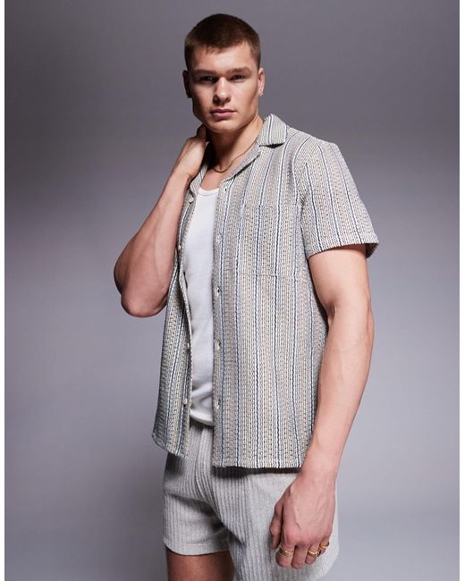 South Beach Gray Knitted Short Sleeve Beach Shirt for men