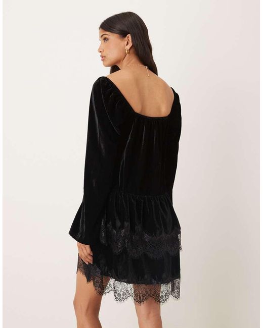 ASOS Black Long Sleeve Sweetheart Neckline Mini Dress