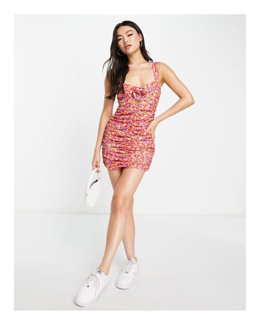 ASOS Red Corsage Ruched Mini Dress