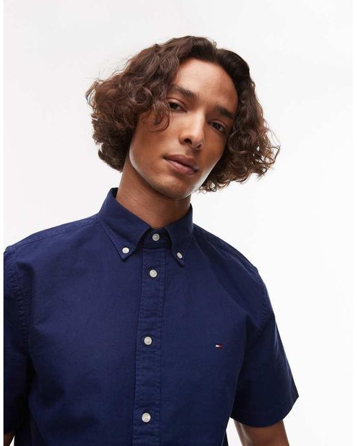 Tommy Hilfiger Blue Oxford Short Sleeve Shirt for men