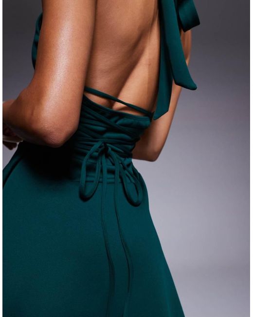 ASOS Blue Peplum Halterneck Maxi Dress With Sheer Skirt