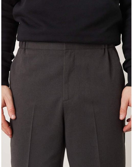 ASOS Black Smart Flannel Relaxed Tapered Trousers With Elasticated Waist for men