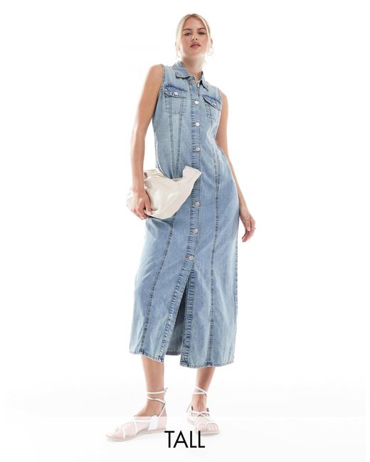 Vero Moda Blue Button Front Sleeveless Maxi Dress
