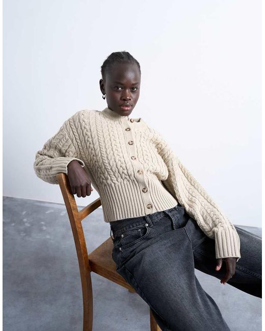 TOPSHOP Multicolor Knitted Cable Fitted Waist Cardigan