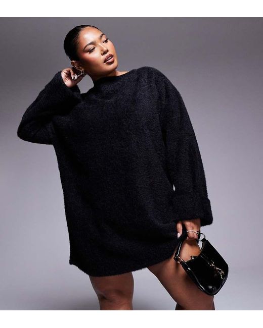 ASOS Black Asos Design Curve Supersoft Fluffy Slouchy Jumper Mini Dress
