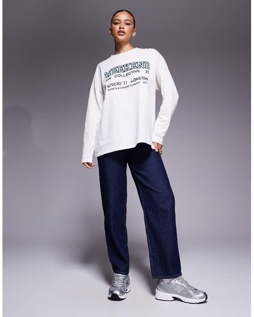 ASOS Gray Weekend Collective Long Sleeve T-Shirt With Graphic