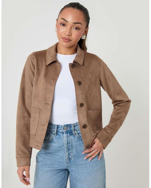 Threadbare Natural Cropped Button Up Suedette Shacket