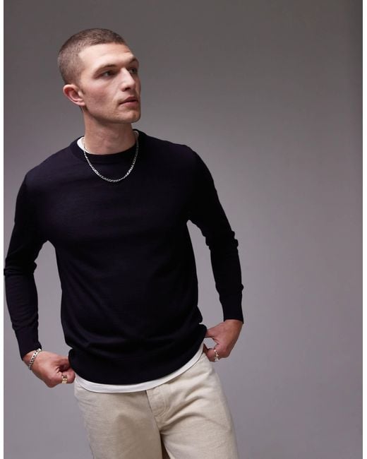 ARKET Black Merino Wool Jumper With Crew Neck for men