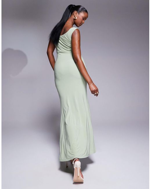 ASOS Blue Bardot Maxi Dress With Lace Sides And Split