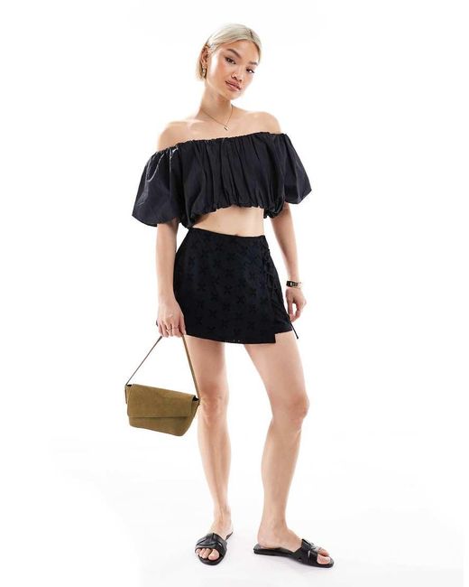 New Look Blue Embroidered Tie Side Mini Skort