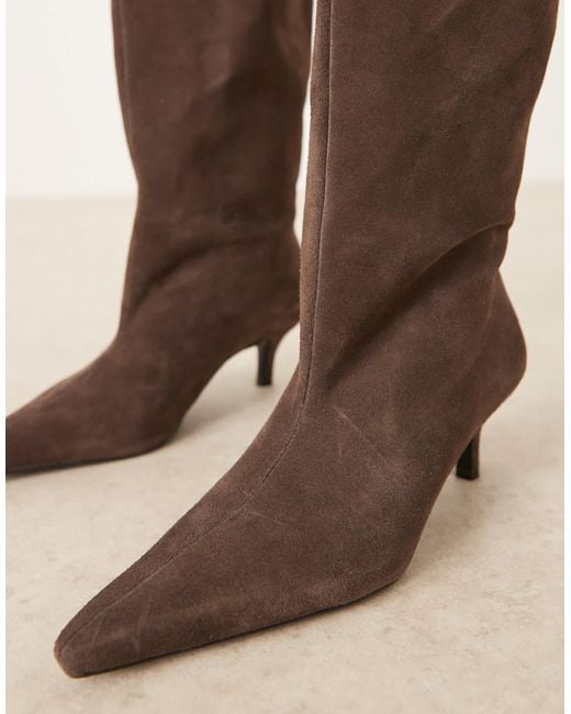 Mango Brown Suede Pointed Heeled Boots