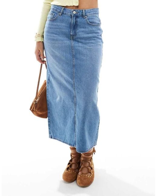 ONLY Blue Denim Midi Skirt With Back Split