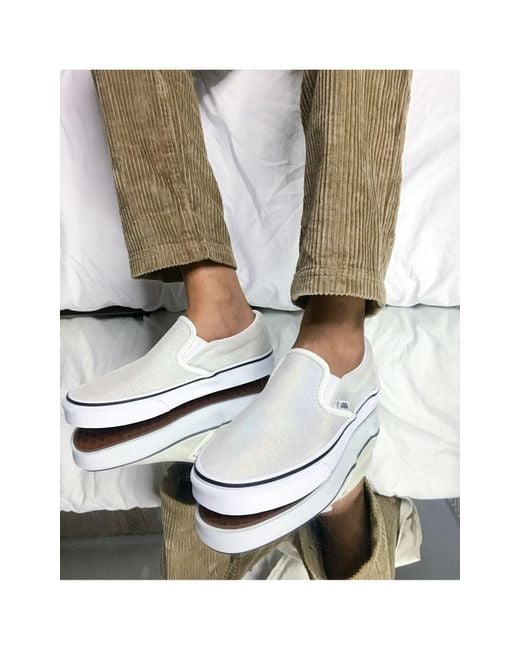 Vans Ua Classic Slip-on Iridescent Suede Trainers in White - Lyst
