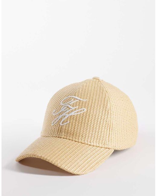 Tommy Hilfiger Natural Raffia Script Logo Cap