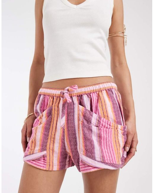 Free People Pink Good Fortune Stripe Mini Short