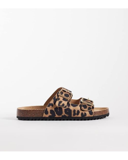 SEQWL Wide Fit Brown Seqwl Olsen Wide Fit Double Buckle Flat Sandals