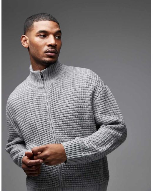 Collusion Gray Knitted Zip Through Jumper for men