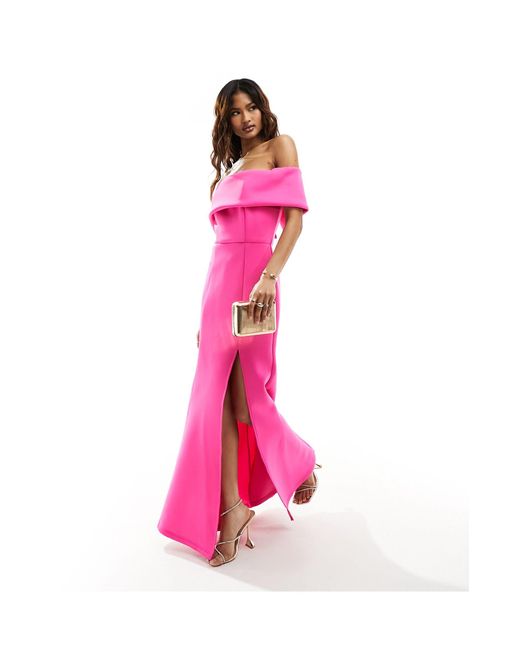 Jarlo Pink Straight Bardot Gown With Fishtail Skirt